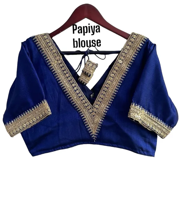 Royal_Blue_Satin_Blouse_With_Gold_Embroidered_Border_(Papiya_Blouse)