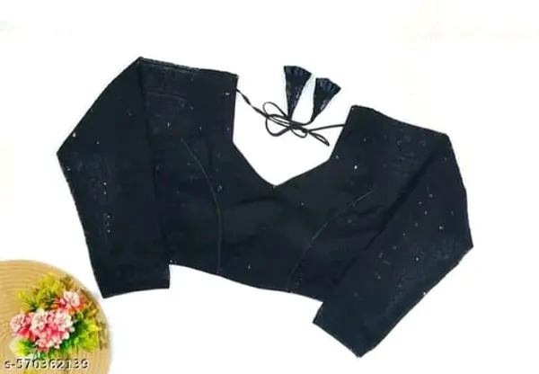 Black_Readymade_Embellished_Blouse_With_Tassel_Tie-Up