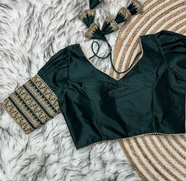Dark_Green_Embellished_Saree_Blouse_With_Golden_Detailing