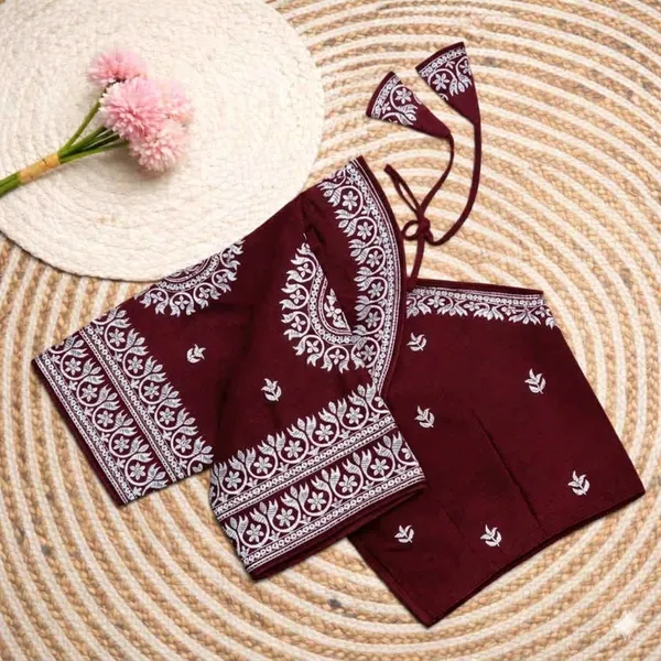 Maroon_Embroidered_Blouse_Piece_With_Silver_Threadwork