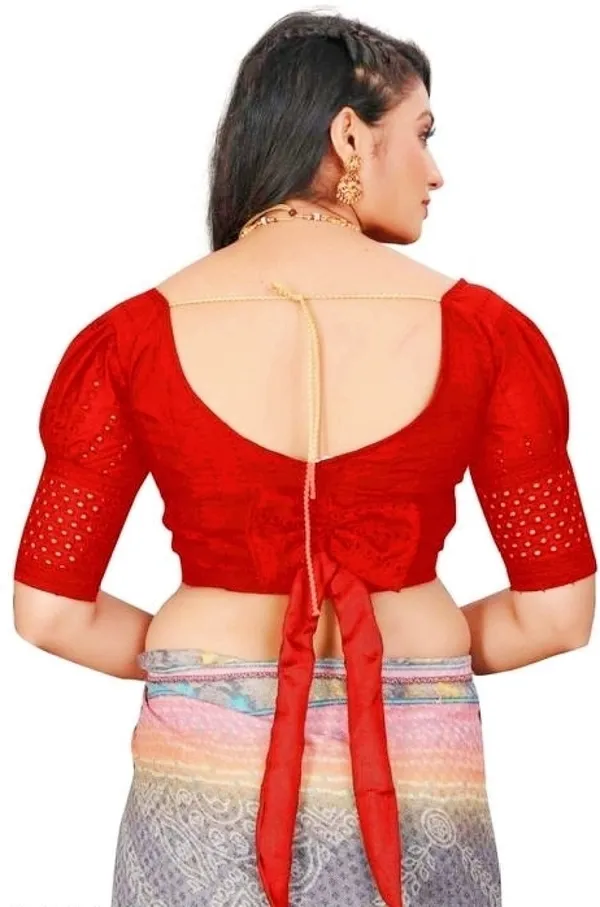 Red_Cotton_Blouse_With_Laser_Cut_Sleeves_And_V-Neck_Design