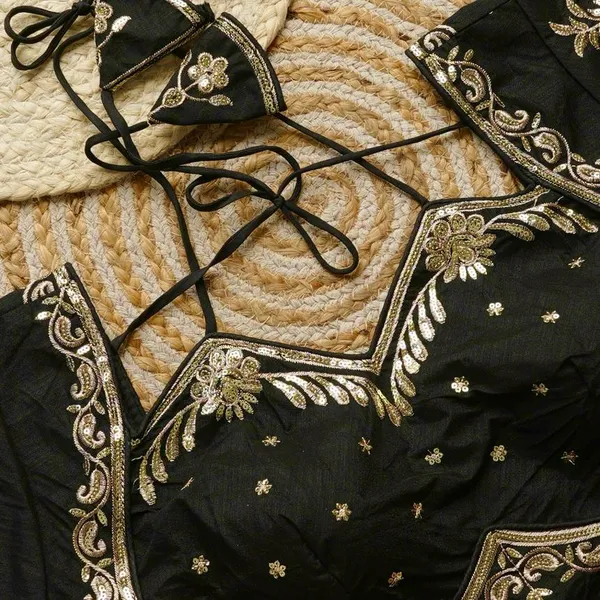 Black_Embroidered_Blouse_With_Gold_Detailing_And_Back_Tie-Up