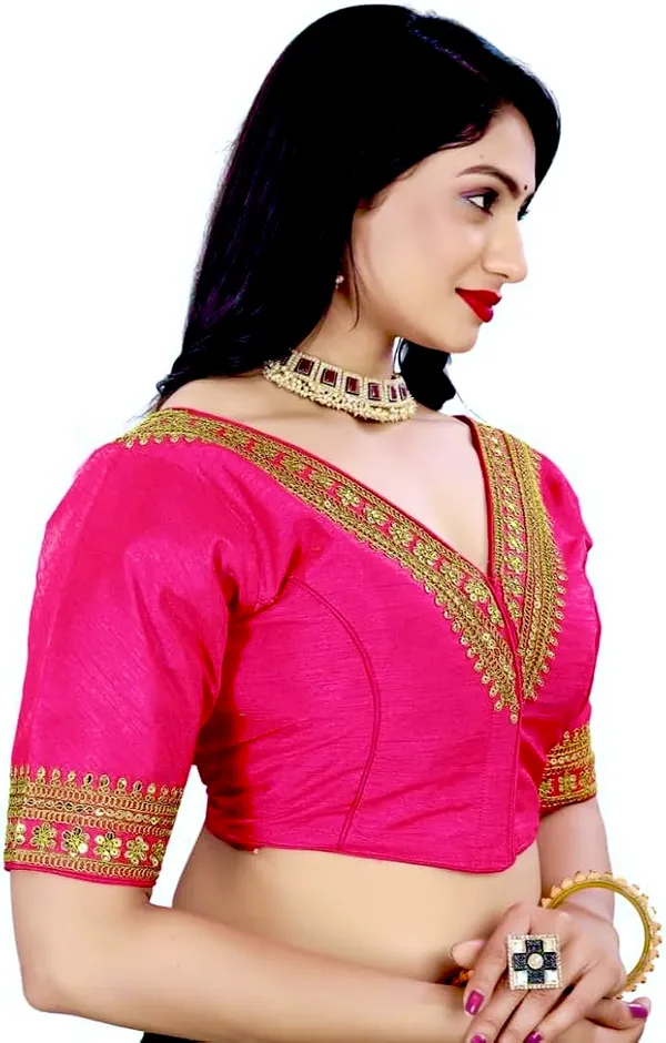 Pink_Embroidered_Blouse_With_Golden_Zari_Border_And_Deep_V-Neckline