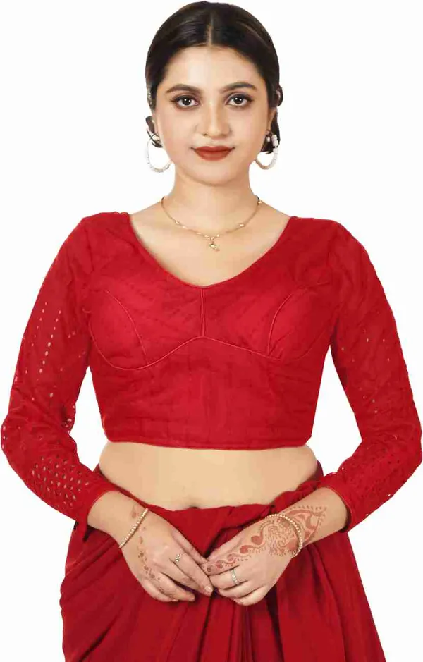 Red_Cotton_Silk_Embroidered_Blouse_With_Full_Sleeves_And_Back_Dori_Closure