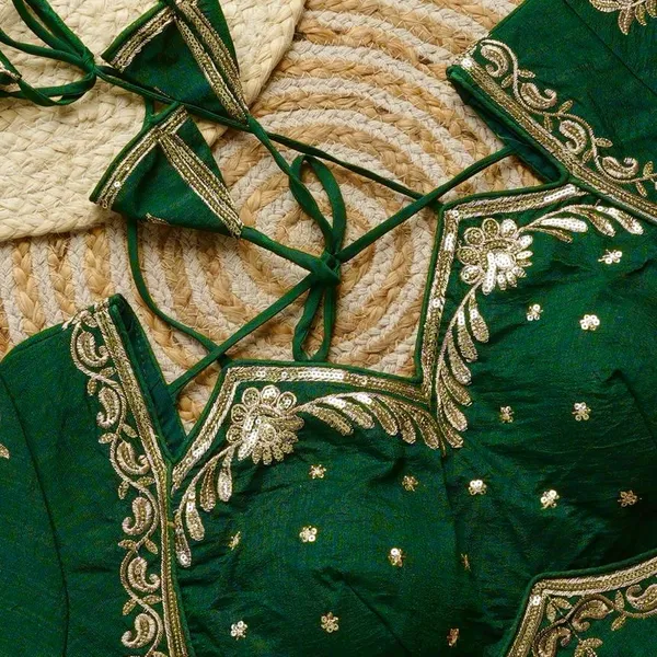 Emerald_Green_Embroidered_Blouse_With_Tassel_Tie-Up