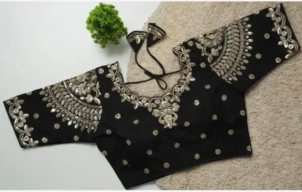 Black_Embroidered_Blouse_With_Golden_Floral_Work