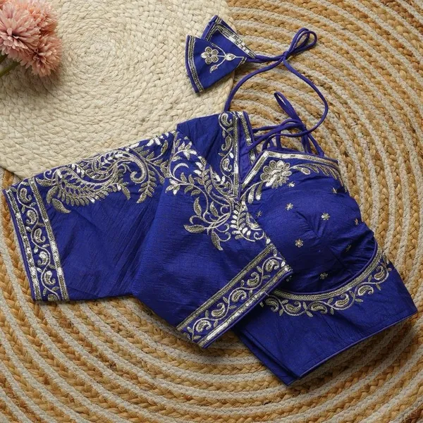 Royal_Blue_Embroidered_Blouse_With_Tassel_Tie-Up_Back