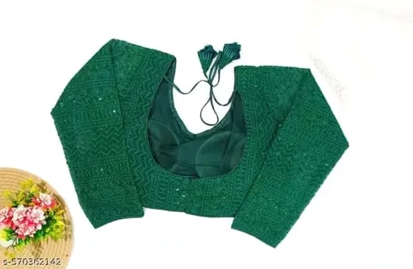 Green_Sequin_Work_Readymade_Blouse_With_Tassel_Tie-Up
