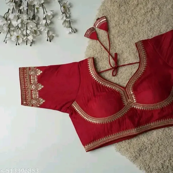 Red_Embellished_Readymade_Saree_Blouse_With_Back_Tie-Up