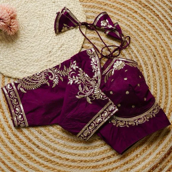 Purple_Embroidered_Blouse_With_Golden_Zari_Work_And_Tassel_Tie-Up