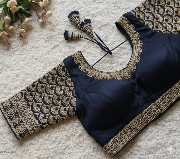 Navy_Blue_Embroidered_Blouse_With_Golden_Zari_Work