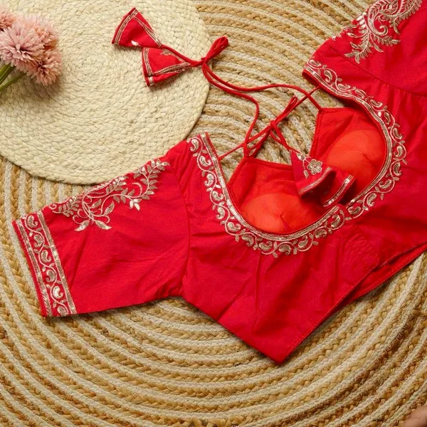 Red_Embroidered_Saree_Blouse_With_Lace-Up_Back_Design