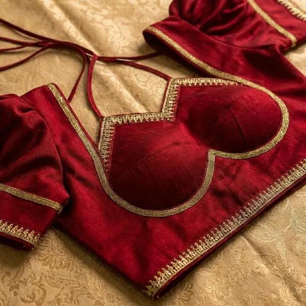 Designer_Red_Blouse_With_Golden_Lace_Work