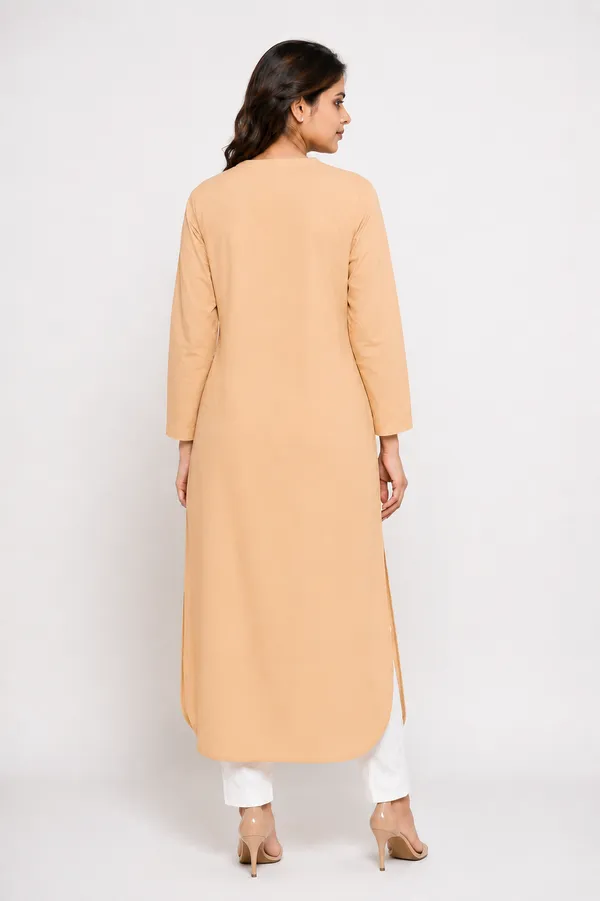 Camel__brown_mul__Cotton_Kurta_With_Intricate_Bird_Motif