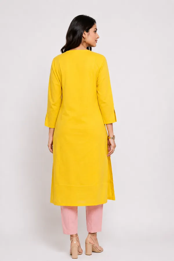 Mango_Yellow_Mulmul_Kurti_With_Paisley_chikankari_motif