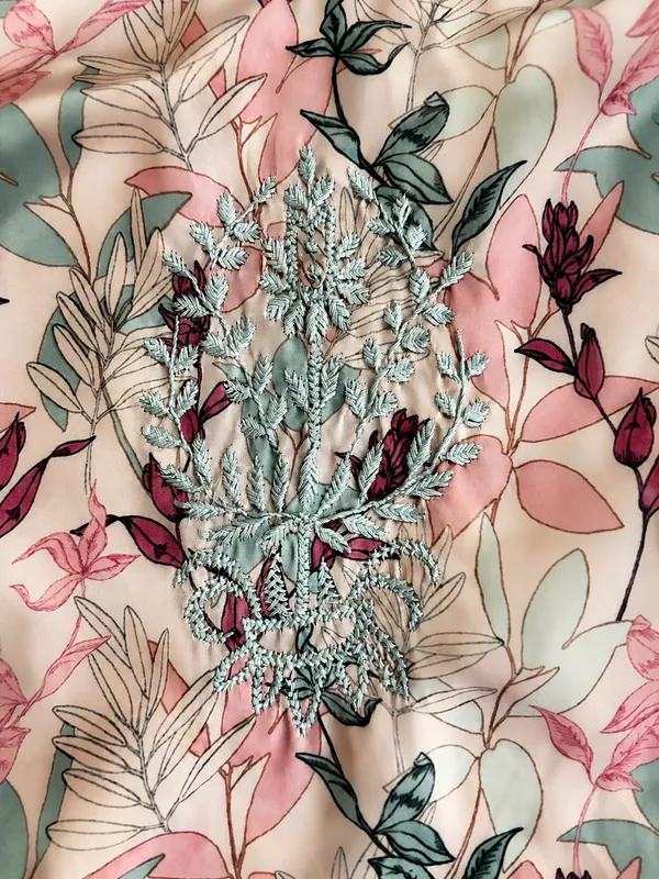 Liliac_Printed_Modal_Satin_Kurti_With_same_color_chikankari_embroidery_and_Lace_Detailing