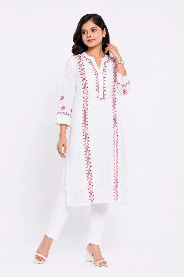 White__pure_chanderi_Kurti_With_Red_tepchi_chikankari_Detailing