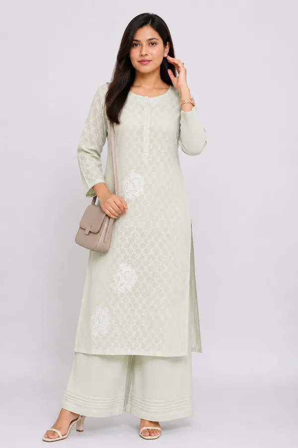 fresh_brezze_Mint_Green_Brasso___cotton_Kurti_With_Fish_chikankari_detailing