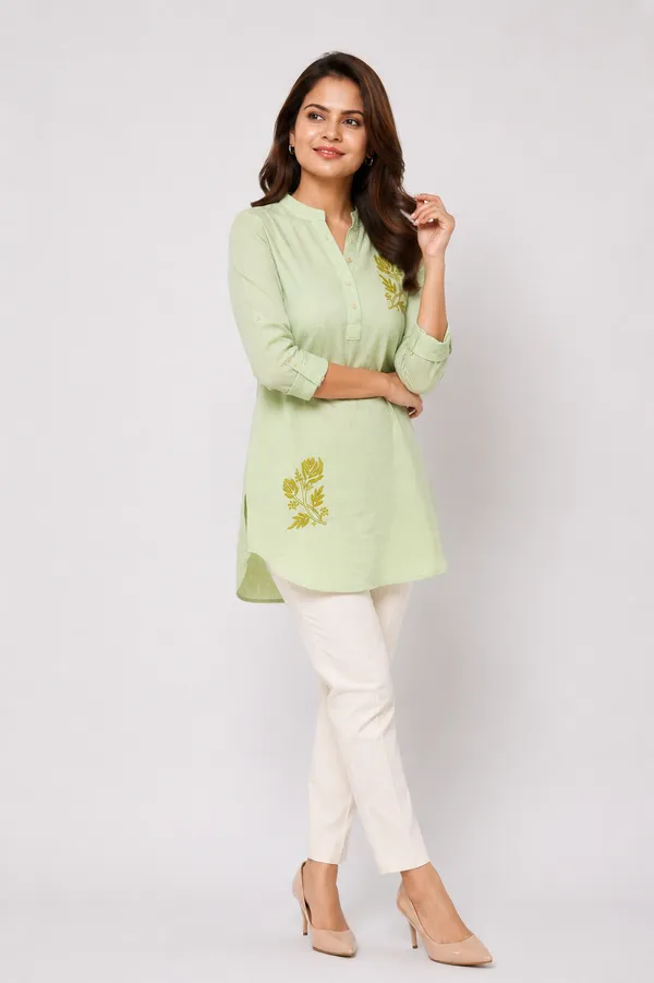 Mint_Green_Cotton_slub_leaf_motif_Chikankari_Top
