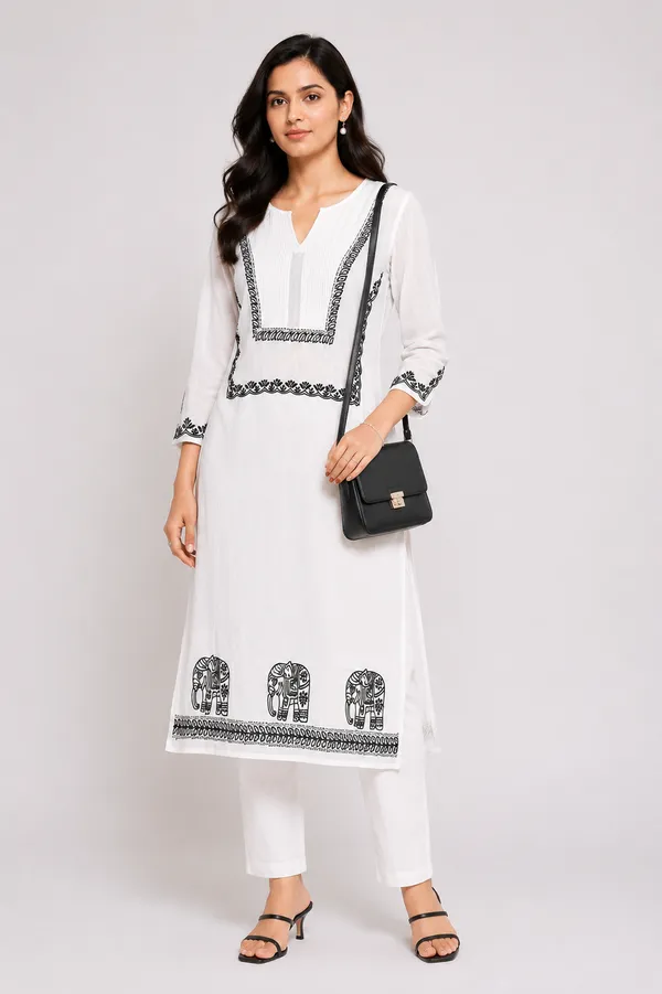 Elegant__White_mul_mul_Cotton_kurti_With__chikankri_on_elephant_Motif