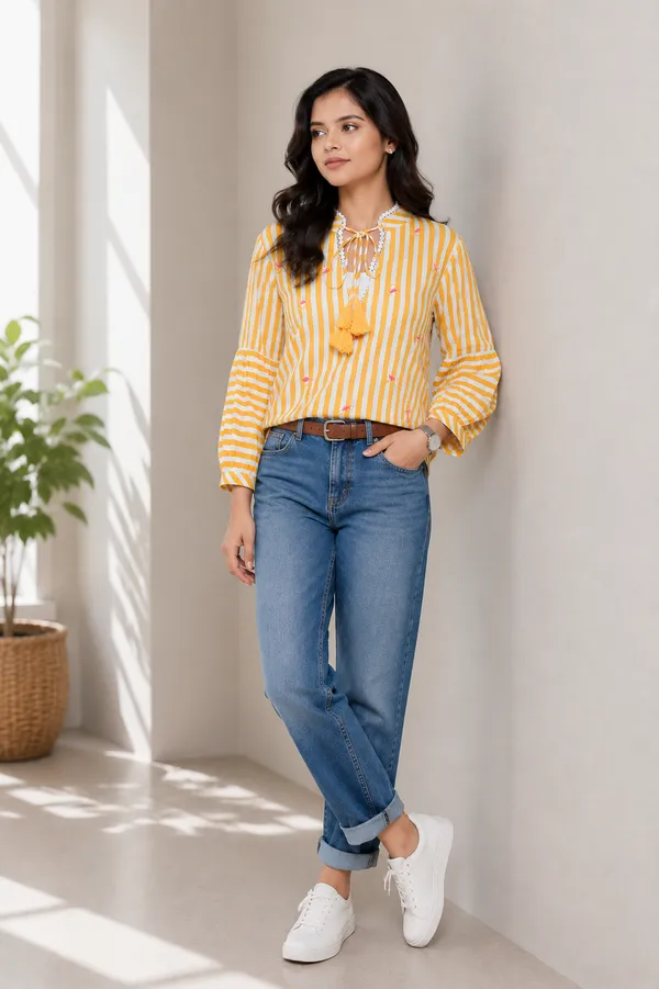 Cotton_Poplin_Sunshine_Yellow_Paisley_Chikankari_Embroidered_Top