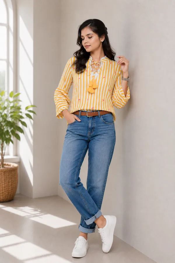 Cotton_Poplin_Sunshine_Yellow_Paisley_Chikankari_Embroidered_Top