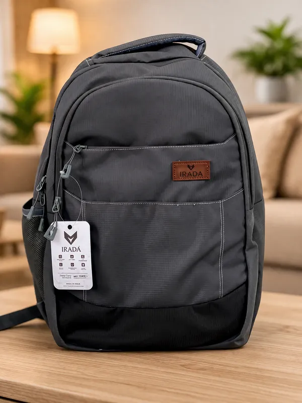 Grey_&_Black_Synthetic_Polyester_Backpack_For_Unisex