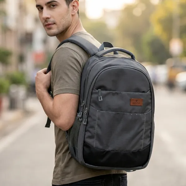 Grey_&_Black_Synthetic_Polyester_Backpack_For_Unisex