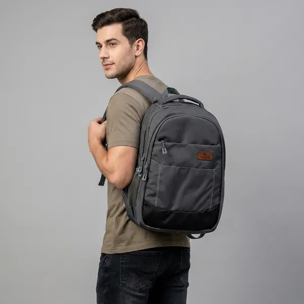 Grey_&_Black_Synthetic_Polyester_Backpack_For_Unisex