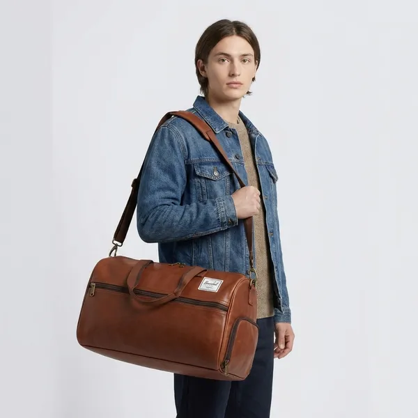Brown_Synthetic_Leather_Duffle_Bag_For_Unisex