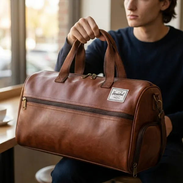 Brown_Synthetic_Leather_Duffle_Bag_For_Unisex