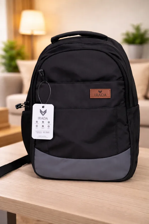Black_&_Grey_Synthetic_Polyester_Backpack_For_Unisex
