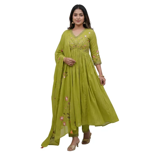 Women_S_Cotton_Embroidered_Anarkali_Kurti_With_Pant_And_Dupatta_Set