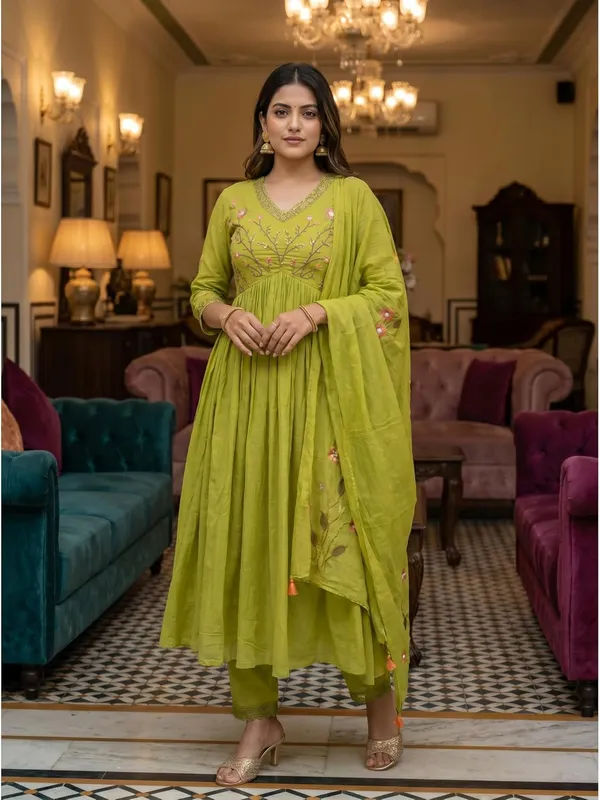 Women_S_Cotton_Embroidered_Anarkali_Kurti_With_Pant_And_Dupatta_Set