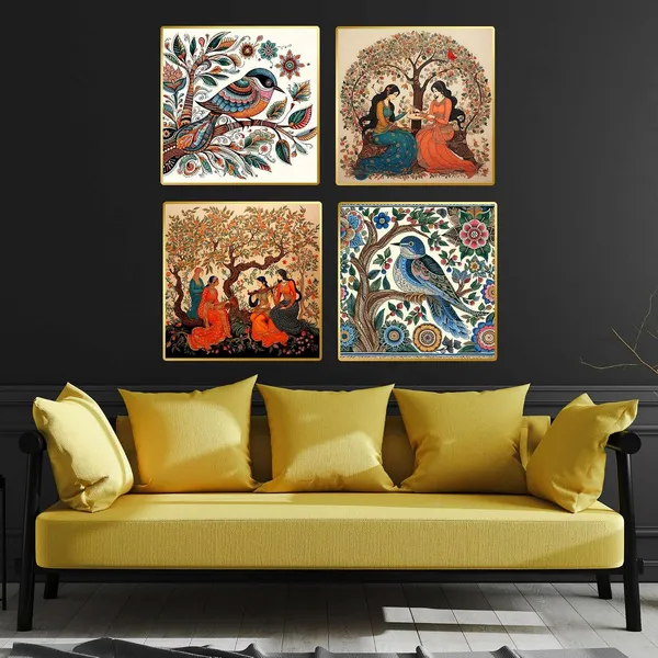 Fab_Craft_Studio_Set_Of_Four_Wall_Paintings_For_Wall_Dacoration_Golden_Framed_Wall_Paintings_For_Living_Room_Bedroom_Wall_Art_For_Home_Decoration_Office_Wall_Decor_13X10_Inch_Ch_Gd4_8