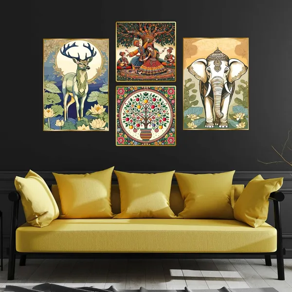 Fab_Craft_Studio_Set_Of_Four_Wall_Paintings_For_Wall_Dacoration_Golden_Framed_Wall_Paintings_For_Living_Room_Bedroom_Wall_Art_For_Home_Decoration_Office_Wall_Decor_13X10_Inch_Ch_Gd4_14
