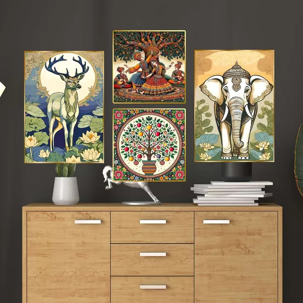 Fab_Craft_Studio_Set_Of_Four_Wall_Paintings_For_Wall_Dacoration_Golden_Framed_Wall_Paintings_For_Living_Room_Bedroom_Wall_Art_For_Home_Decoration_Office_Wall_Decor_13X10_Inch_Ch_Gd4_14