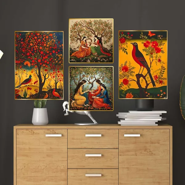 Fab_Craft_Studio_Set_Of_Four_Wall_Paintings_For_Wall_Dacoration_Golden_Framed_Wall_Paintings_For_Living_Room_Bedroom_Wall_Art_For_Home_Decoration_Office_Wall_Decor_13X10_Inch_Ch_Gd4_13