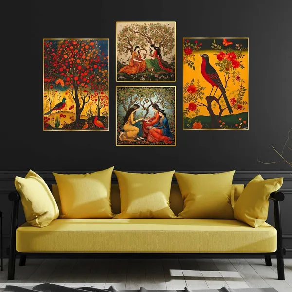 Fab_Craft_Studio_Set_Of_Four_Wall_Paintings_For_Wall_Dacoration_Golden_Framed_Wall_Paintings_For_Living_Room_Bedroom_Wall_Art_For_Home_Decoration_Office_Wall_Decor_13X10_Inch_Ch_Gd4_13