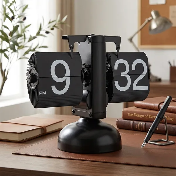 Metal_Flip_Desk_Clock_(Black),_Retro_Vintage_Design_Auto_Flip_Clock_Desk_Clock_Table_Clock_Large_Number_Battery_Powered_Internal_Gear_Operated_-_Analog_8.3_Inch