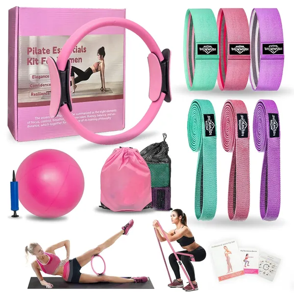 Pilates_Essentials_Kit_For_Home_Women,_Pilates_Equipment_For_Workouts,_6_Fabric_Resistance_Bands,_12_Inch_Magic_Circle_Yoga_Ring,_Mini_Exercise_Ball,_Great_Exercise_Accessories