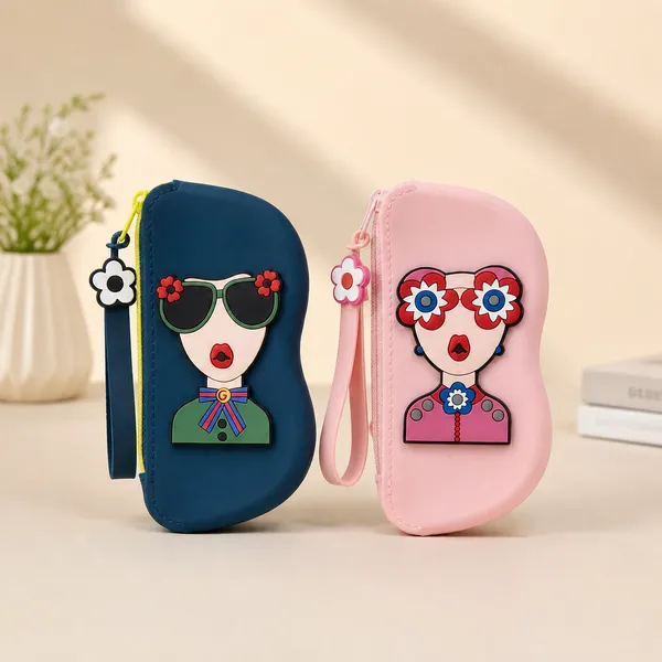 Stylish_Girl_Print_Eyeglass_&_Sunglass_Hard_Case_-_Set_Of_2_(Blue_&_Pink)