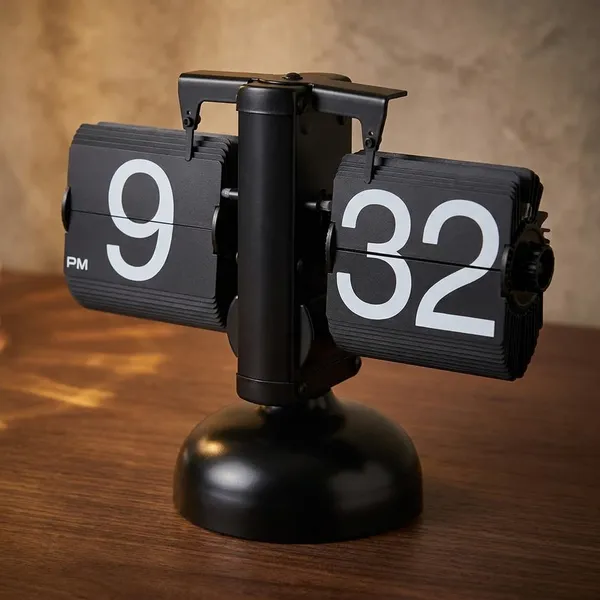 Metal_Flip_Desk_Clock_(Black),_Retro_Vintage_Design_Auto_Flip_Clock_Desk_Clock_Table_Clock_Large_Number_Battery_Powered_Internal_Gear_Operated_-_Analog_8.3_Inch