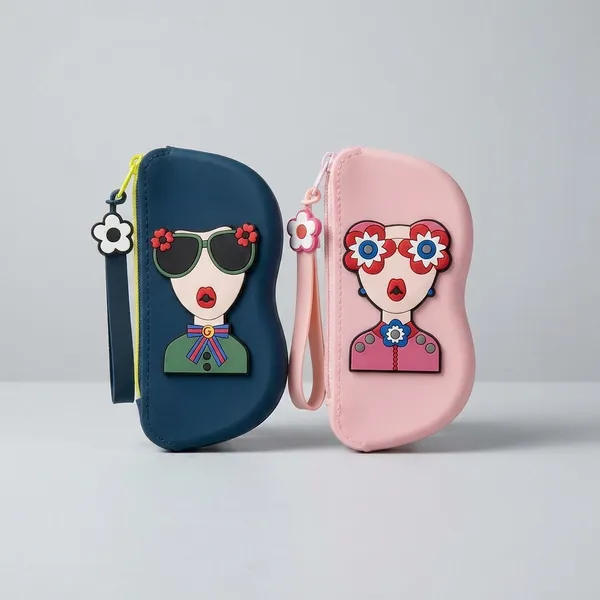 Stylish_Girl_Print_Eyeglass_&_Sunglass_Hard_Case_-_Set_Of_2_(Blue_&_Pink)
