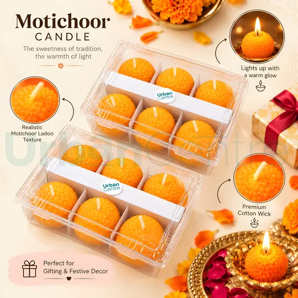 Urban_Centre_Ladoo_Shaped_unscented_Decorative_Candle_Set_of_12,_Yellow_Boondi_Ladoo_Design_Festive_Candles_for_Diwali_Decoration,_Pooja_Room,_Home_Decor,_Dining_Table_Decoration_and_Festive_Gifting,_Soy_Wax_Candle
