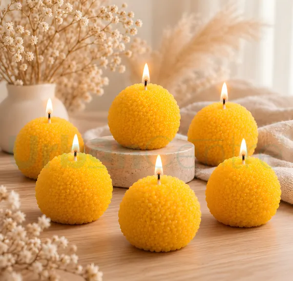 Urban_Centre_Ladoo_Shaped_unscented_Decorative_Candle_Set_of_6,_Yellow_Boondi_Ladoo_Design_Festive_Candles_for_Diwali_Decoration,_Pooja_Room,_Home_Decor,_Dining_Table_Decoration_and_Festive_Gifting,_Soy_Wax_Candle