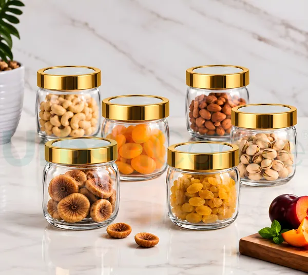 Urban_Centre_Transparent_Glass_Container_Jar_with_Gold_Lid,_400_ml,_Storage_Jar,_Pack_of_6