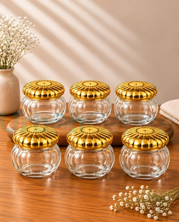 Urban_Centre_Premium_Glass_Storage_Jar_with_Embossed_Golden_Lid,_350_ml,_Transparent,_Pack_of_6