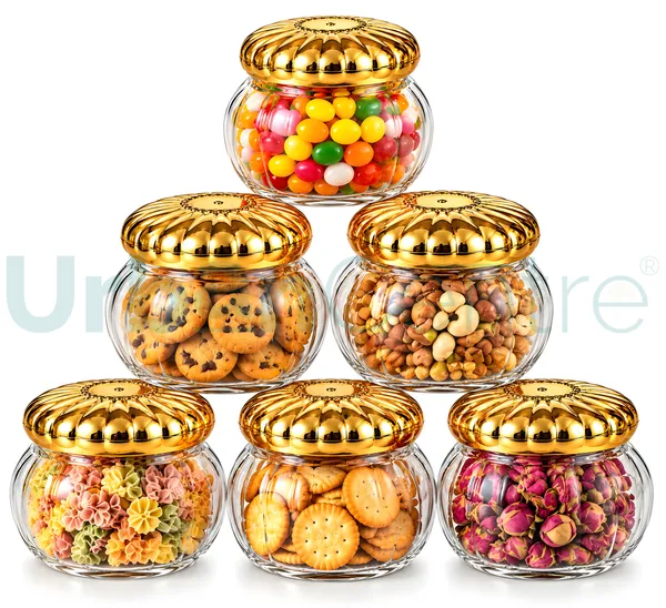 Urban_Centre_Premium_Glass_Storage_Jar_with_Embossed_Golden_Lid,_350_ml,_Transparent,_Pack_of_6