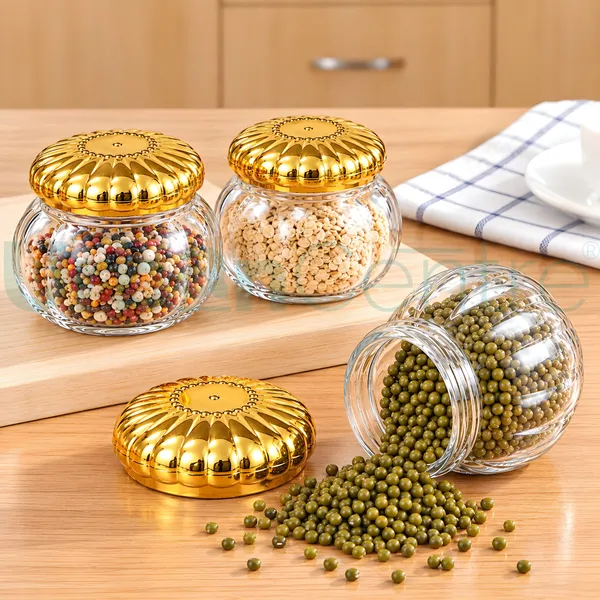 Urban_Centre_Premium_Glass_Storage_Jar_with_Embossed_Golden_Lid,_350_ml,_Transparent,_Pack_of_6